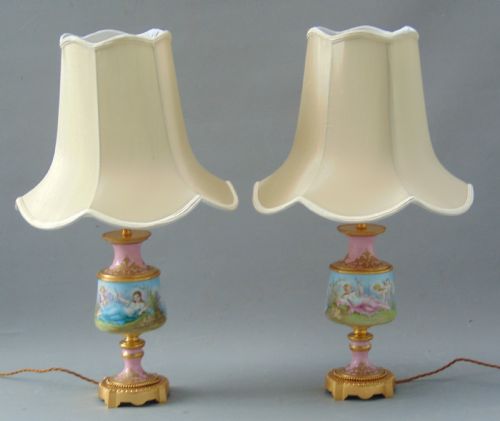 A Superb Pair of Sevres Porcelain Hand Painted Table Lamps
