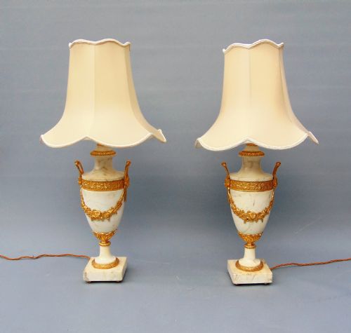 A Superb Pair of White Marble Table Lamps