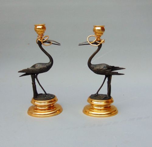 A Pair of Stork Candlesticks