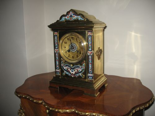 Antique Champleve   and Brass French Mantle Clock