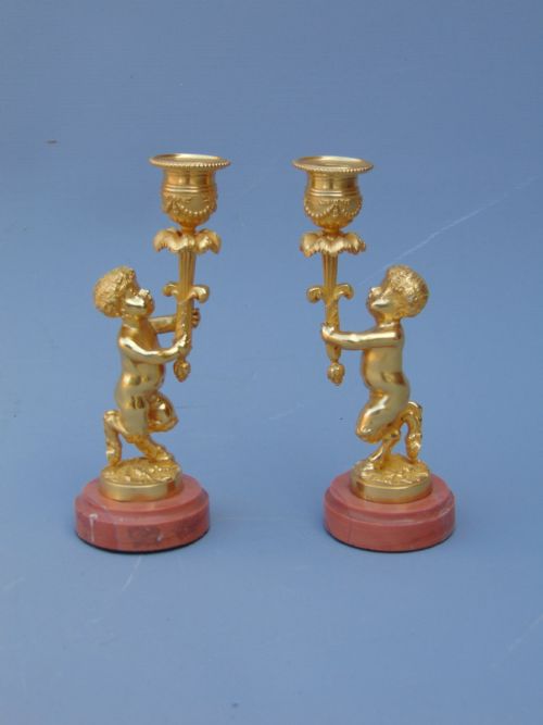 A Small Pair of Ormolu Candlesticks