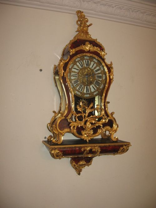ANTIQUE FRENCH ORMOLU AND FAUX TORTOISESHELL CLOCK AND BRACKET - ADDITIONAL PHOTO 1