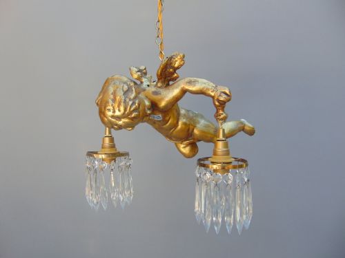 A Gilded Cherub Ceiling Light