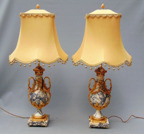 A Fine Pair of  Large Marble Table Lamps