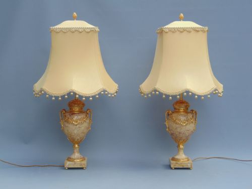 A Elegant Pair of Sienna Marble Table Lamps