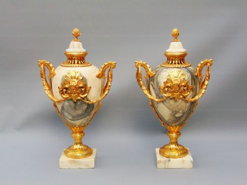 A Magnificent Pair of Large Marble Cassolettes Urns