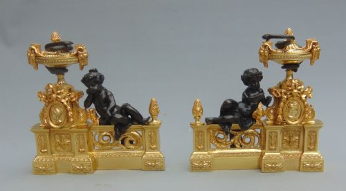 An Impressive Pair of Ormolu and Bronze Chenet Andirons