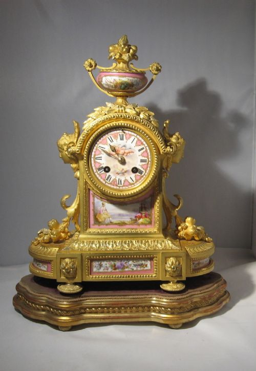 Antique French Ormolu and Porcelain Mantle Clock
