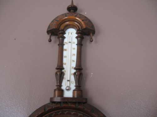 ANTIQUE WALNUT BAROMETER AND THERMOMETER - ADDITIONAL PHOTO 2
