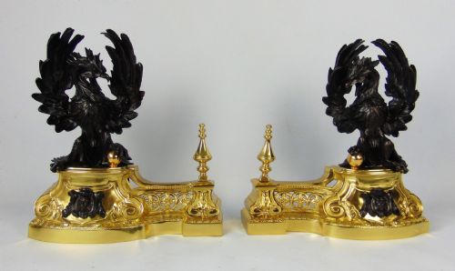 A Rare Pair of Phoenix Chenet Andirons