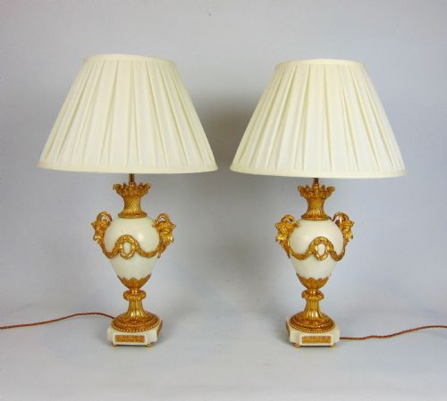 A Pair of  White Marble Table Lamps