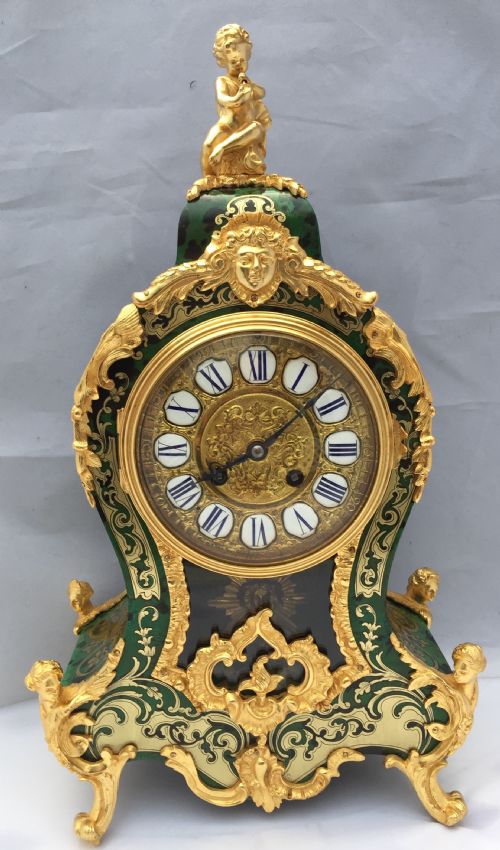 Antique French Green Boulle Clock
