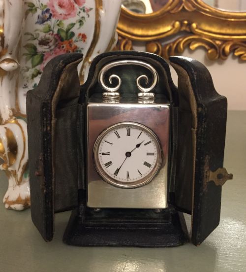Antique Silver Cased Miniature Desk/dressing Table Clock
