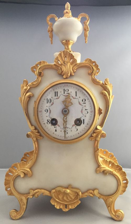 French White Marble Mantle Clock