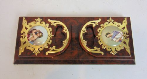 ANTIQUE BOOK SLIDE WITH FINE PORCELAIN PLAQUES