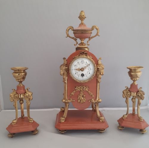 A Fine Marble and Gilt Bronze Clock Set