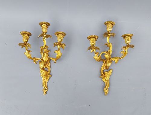 A Superb Quality Pair of Gilt Bronze Wall Sconces
