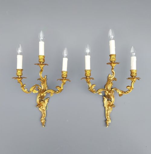 A Pair of Gilt Bronze Wall Lights