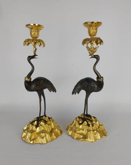 PAIR OF STORK CANDLESTICKS 19TH CENTURY - ADDITIONAL PHOTO 1
