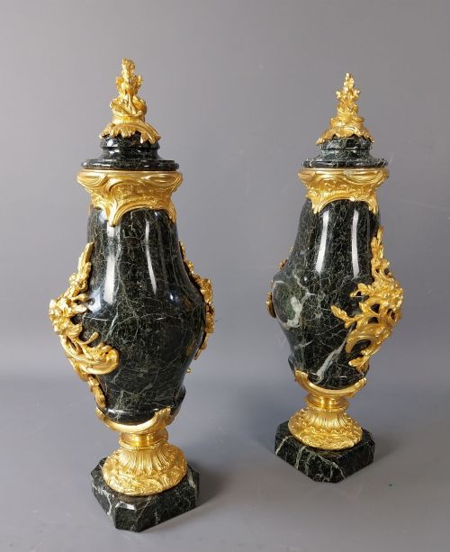 fig 1. Pair of antique Green Marble Cassolettes