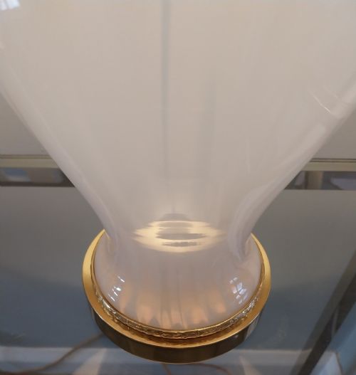 PAIR OF DECO OPALINE WHITE GLASS LAMPS WITH GOLD SHADES - ADDITIONAL PHOTO 8