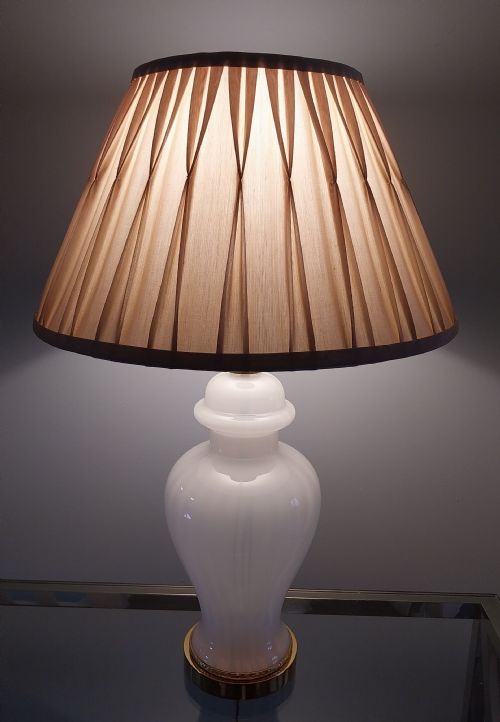 PAIR OF DECO OPALINE WHITE GLASS LAMPS WITH GOLD SHADES - ADDITIONAL PHOTO 12
