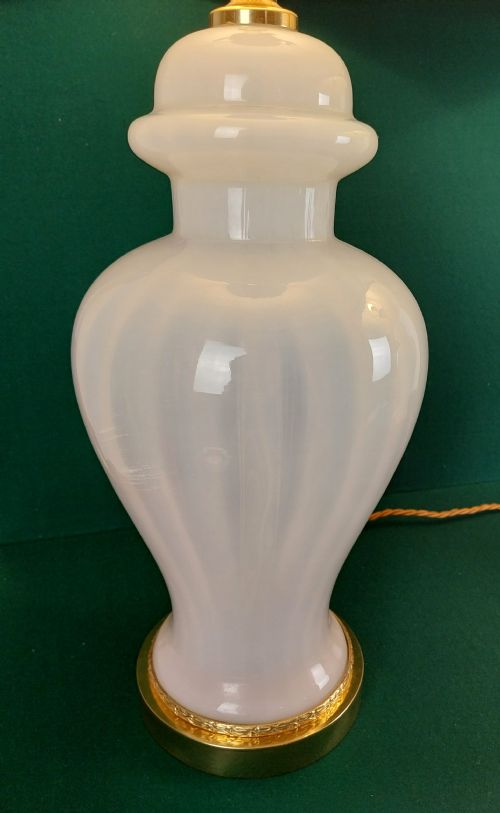 PAIR OF DECO OPALINE WHITE GLASS LAMPS WITH GOLD SHADES - ADDITIONAL PHOTO 20