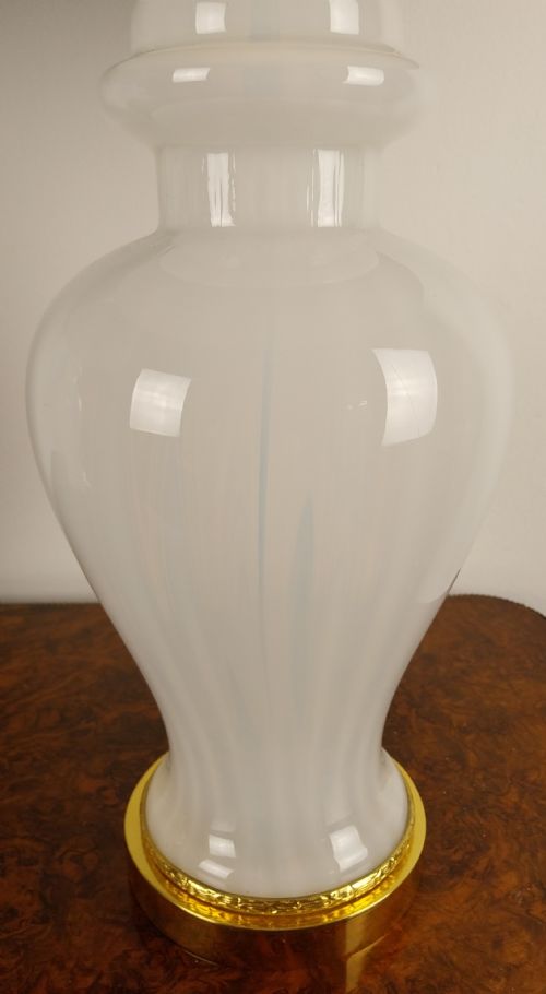 PAIR OF DECO OPALINE WHITE GLASS LAMPS WITH GOLD SHADES - ADDITIONAL PHOTO 22