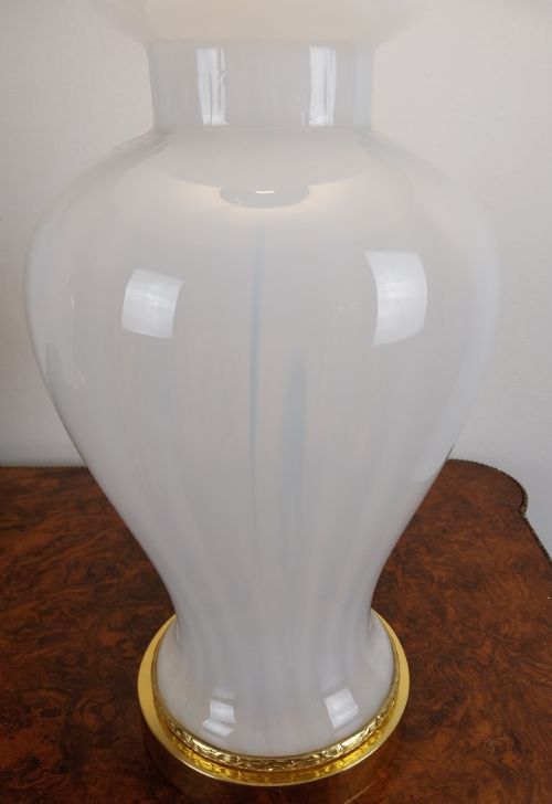 PAIR OF DECO OPALINE WHITE GLASS LAMPS WITH GOLD SHADES - ADDITIONAL PHOTO 23
