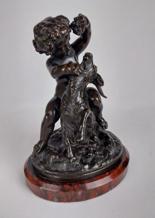fig 1. French Bronze Sculpture Cherub Feeding a Goat