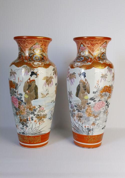 fig 1. Large Pair of Chinese Export Porcelain Vases with Figural Decoration, Circa 1930