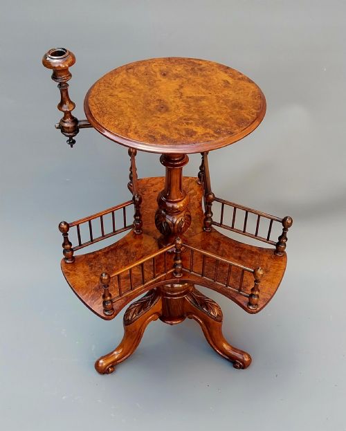 VICTORIAN WALNUT REVOLVING BOOK OCCASIONAL TABLE WITH CANDLE SCONCE - ADDITIONAL PHOTO 1