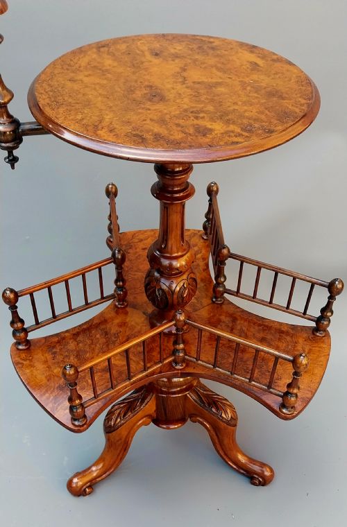VICTORIAN WALNUT REVOLVING BOOK OCCASIONAL TABLE WITH CANDLE SCONCE - ADDITIONAL PHOTO 2