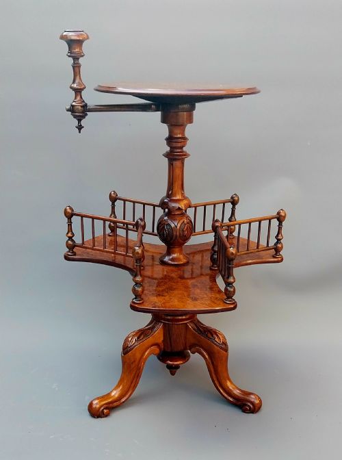 VICTORIAN WALNUT REVOLVING BOOK OCCASIONAL TABLE WITH CANDLE SCONCE - ADDITIONAL PHOTO 5