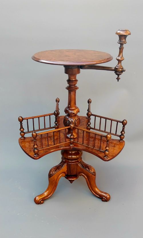 VICTORIAN WALNUT REVOLVING BOOK OCCASIONAL TABLE WITH CANDLE SCONCE - ADDITIONAL PHOTO 12