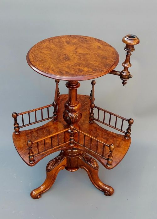 VICTORIAN WALNUT REVOLVING BOOK OCCASIONAL TABLE WITH CANDLE SCONCE - ADDITIONAL PHOTO 13