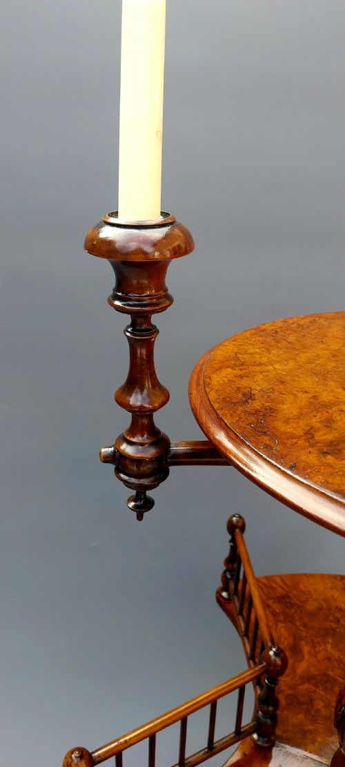 VICTORIAN WALNUT REVOLVING BOOK OCCASIONAL TABLE WITH CANDLE SCONCE - ADDITIONAL PHOTO 15