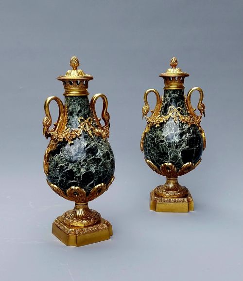 LARGE PAIR OF GREEN FRENCH MARBLE CASSOLETTES FRENCH 19TH CENTURY LOUIS XVI STYLE - ADDITIONAL PHOTO 4