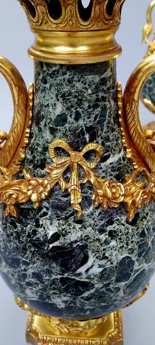 LARGE PAIR OF GREEN FRENCH MARBLE CASSOLETTES FRENCH 19TH CENTURY LOUIS XVI STYLE - ADDITIONAL PHOTO 8