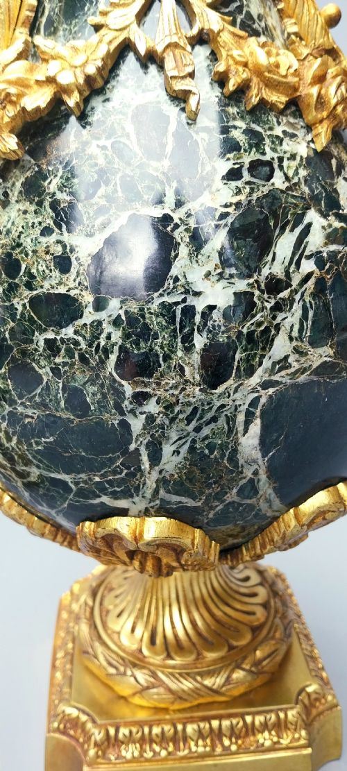 LARGE PAIR OF GREEN FRENCH MARBLE CASSOLETTES FRENCH 19TH CENTURY LOUIS XVI STYLE - ADDITIONAL PHOTO 11