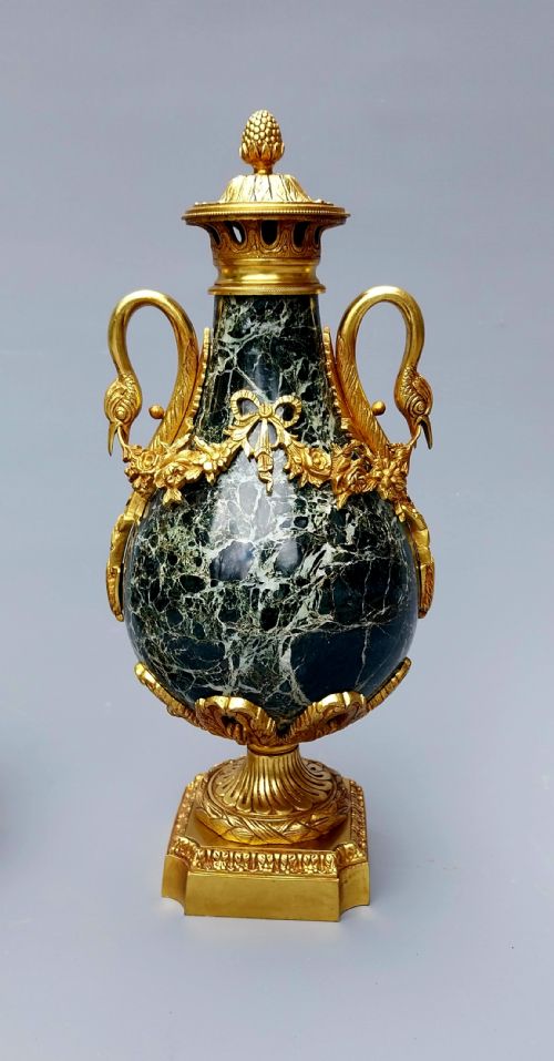 LARGE PAIR OF GREEN FRENCH MARBLE CASSOLETTES FRENCH 19TH CENTURY LOUIS XVI STYLE - ADDITIONAL PHOTO 16
