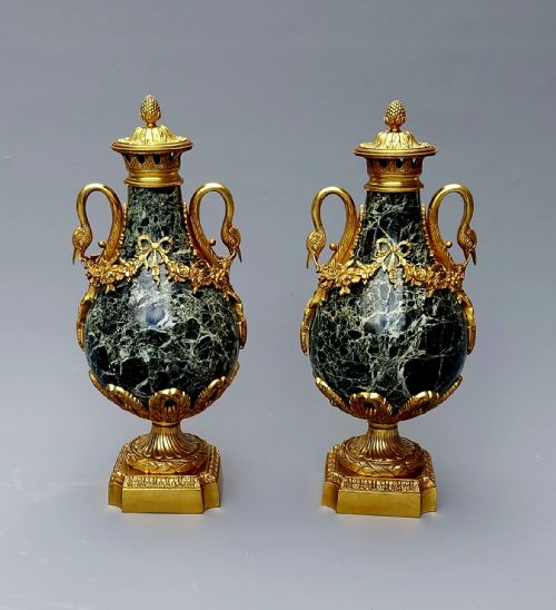 LARGE PAIR OF GREEN FRENCH MARBLE CASSOLETTES FRENCH 19TH CENTURY LOUIS XVI STYLE - ADDITIONAL PHOTO 17