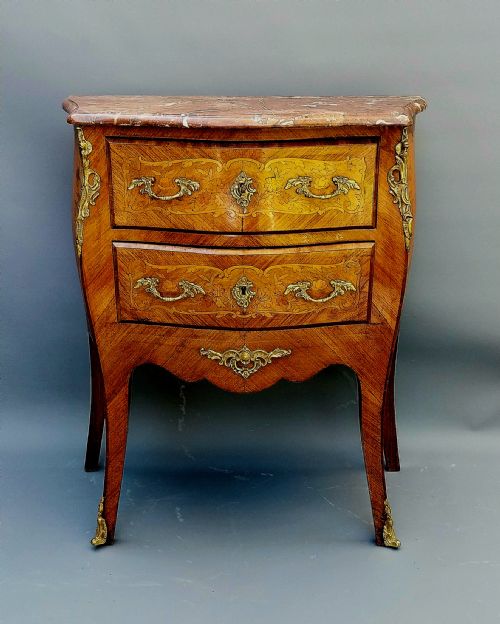 SMALL FRENCH BOMBE SHAPED MARBLE TOP CHEST OF DRAWERS - ADDITIONAL PHOTO 3