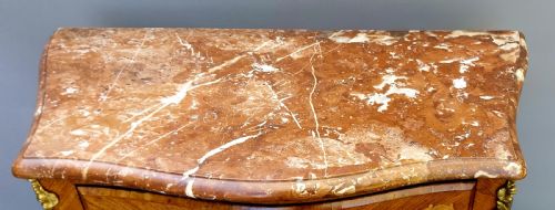 SMALL FRENCH BOMBE SHAPED MARBLE TOP CHEST OF DRAWERS - ADDITIONAL PHOTO 7