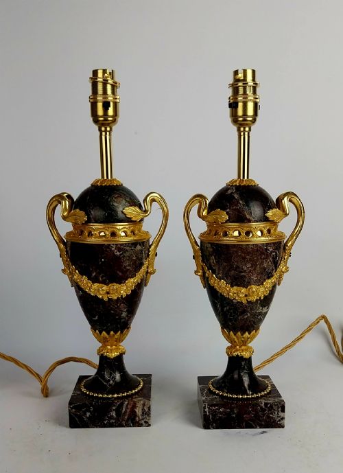 A PAIR OF LATE 19THCENTURY ELEGANT FRENCH MARBLE TABLE LAMPS - ADDITIONAL PHOTO 1
