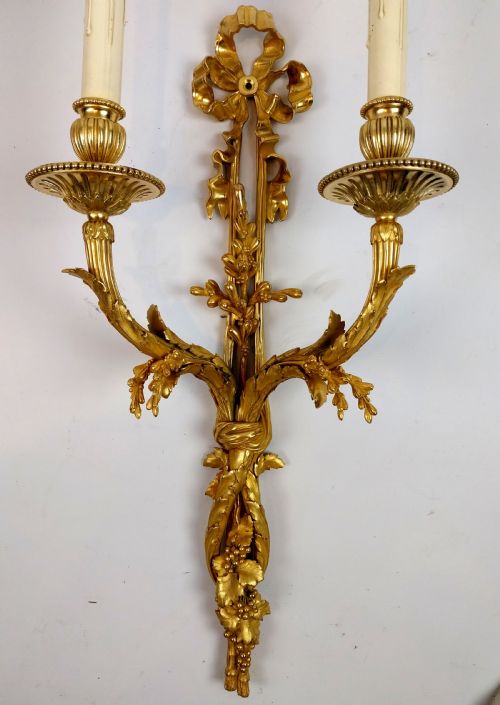 PAIR OF ANTIQUE FRENCH LOUIS XV REVIVAL GILT BRONZE TWOARM WALL SCONCES - ADDITIONAL PHOTO 3