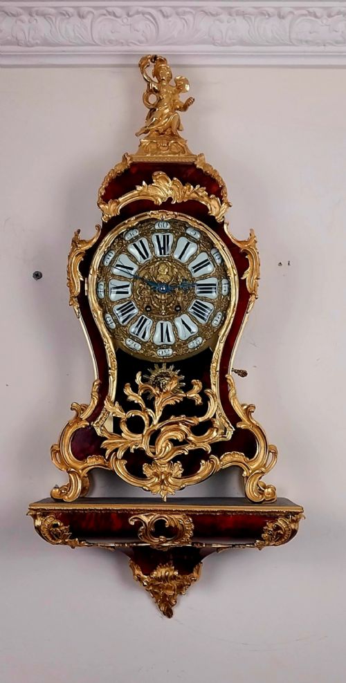 Exceptional French Louis Xv Revival Ormolu & Faux Tortoiseshell Bracket Clock by Vincenti & Cie with Original Wall Bracket, Circa 1870