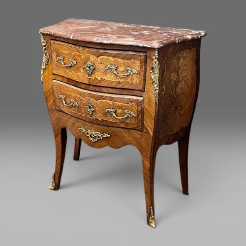 French Bombe Chest of Drawers with Gilt Bronze Mounts and Marble Top