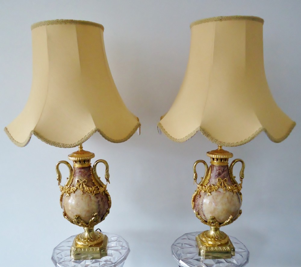 A fine Pair of Marble Table Lamps with Ormolu Mounts 