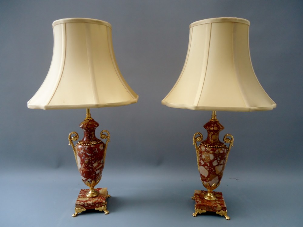 A pretty pair of marble table lamps 